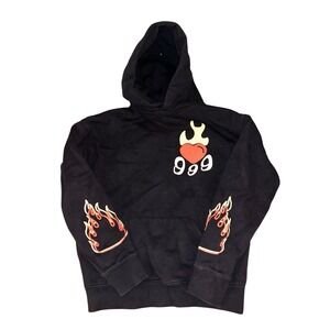 Juice WRLD 999 Club Flame Heart Skull Hoodie Black Large Streetwear Independence